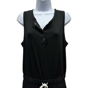 New! Women’s Sz Med Black Sleeveless Romper w/Elastic Waist & Snap Closure, V572